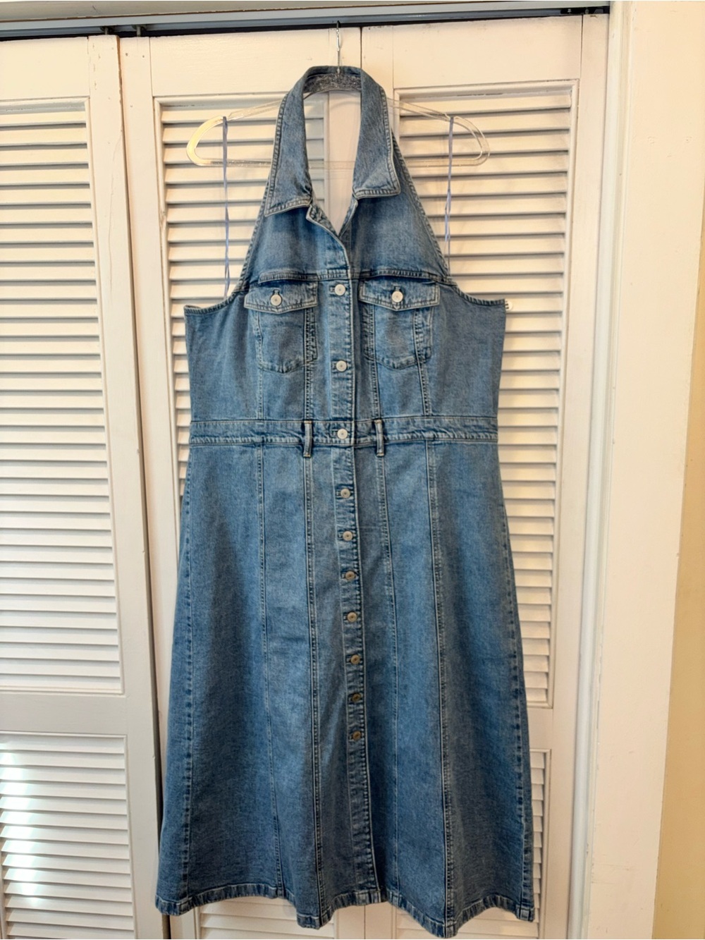 GAP Light Blue Denim Halter Button-Front Midi Dress